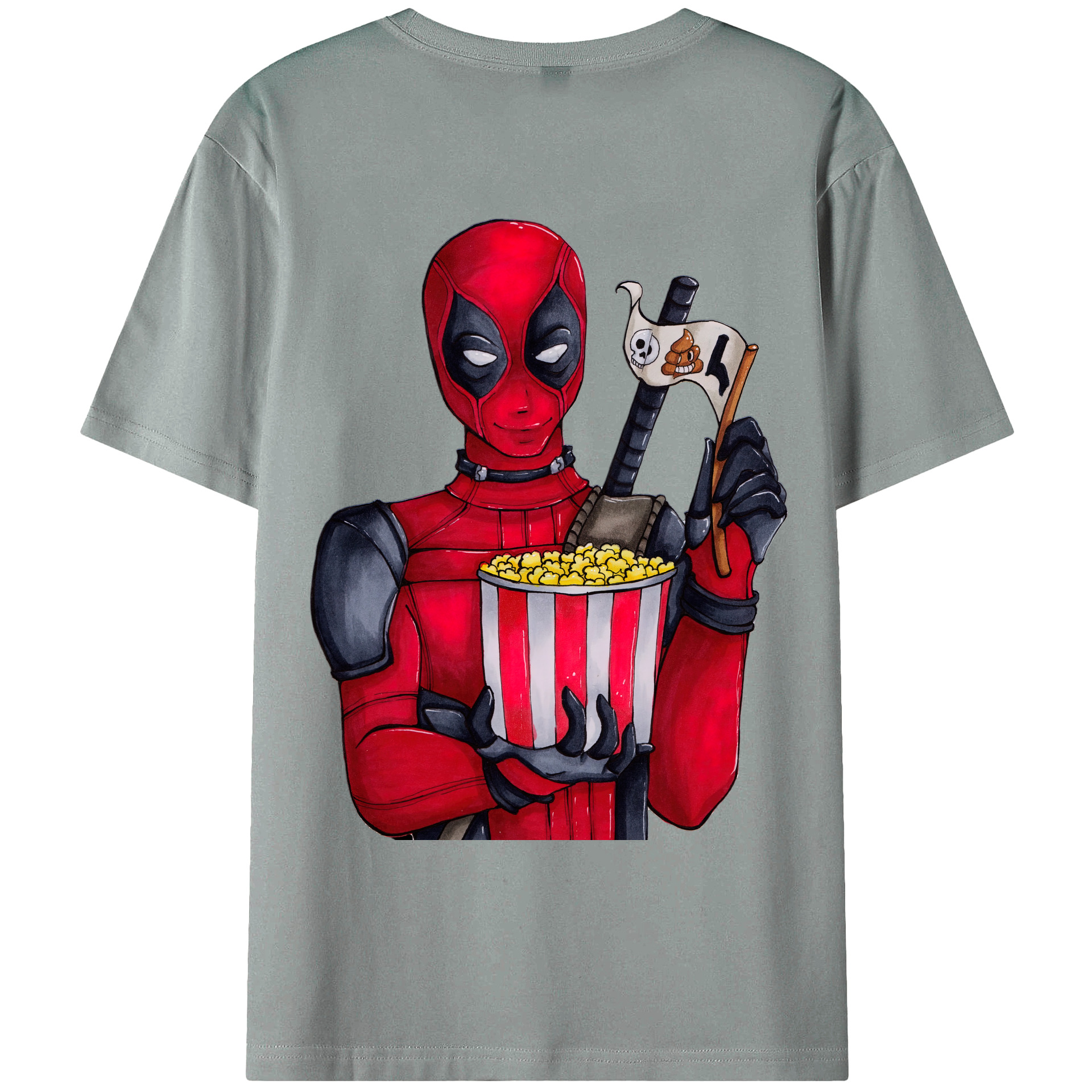 （画像用） Deadpool デッドプール 綿100％ メンズ半袖Tシャツ（バックプリント） 通気性
